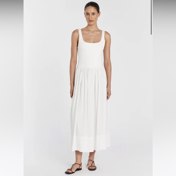 MON WHITE SCOOP NECK MIDI DRESS New size 4 - Picture 6 of 8